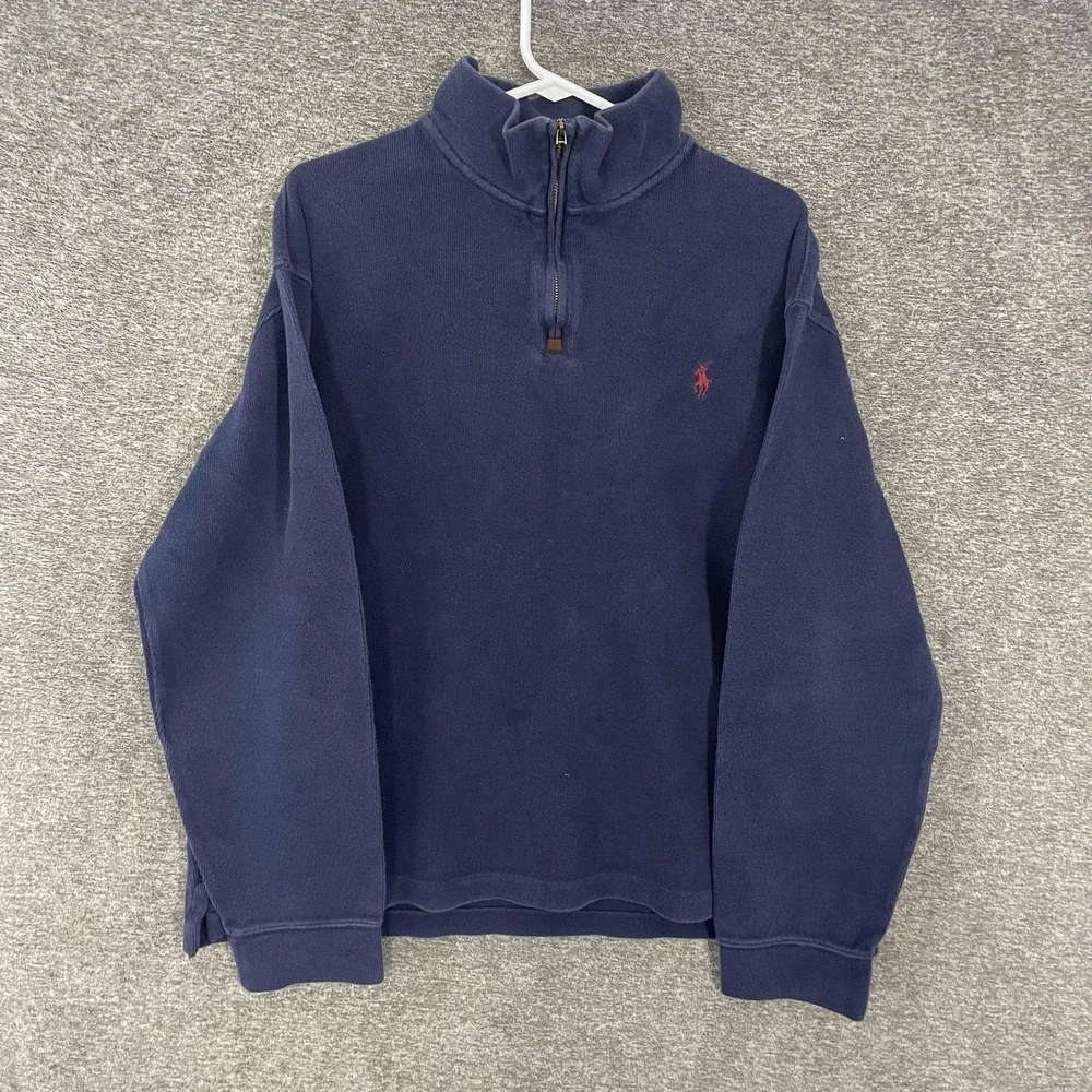 Polo‎ Ralph Lauren Sweatshirt Mens 2XL Blue 1/4 Zip Pullover Fleece Mock Neck